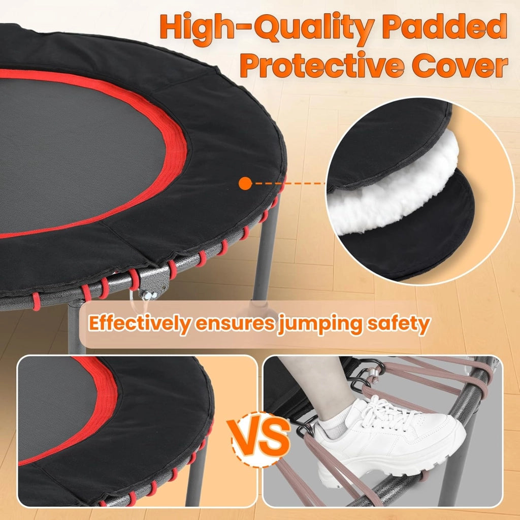 Trampolino Fitness da Interno | Copertura Protettiva Imbottita | Fino a 150 kg Capacità Carico | 3 Altezze Manubrio Regolabili | Senza Installazione | Bambini Adulti | Mini Ø102 cm | Casa