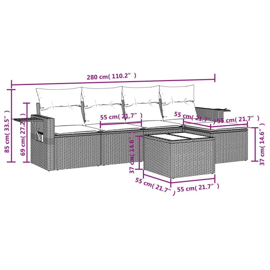 Set Divano da Giardino 6 pz con Cuscini Nero in Polyrattan