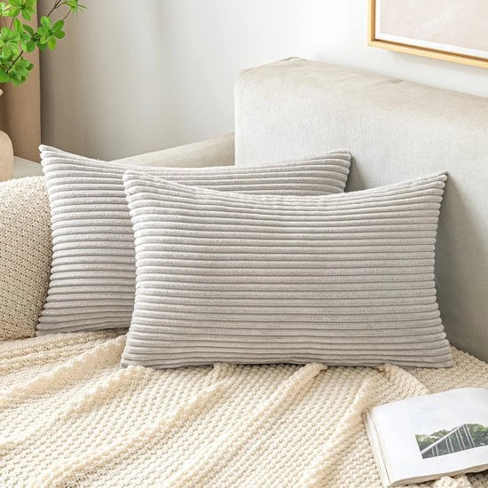Cuscini copri cuscino 30 x 50 cm con tessuto corduroy copri cuscini per divano copri cuscini per sedia copri cuscini decorativi set di 2 luce grigio chiaro