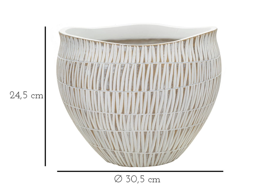 Cachepot Resina Stiky Ø30,5x24,5 cm in Resina Oro e Bianco
