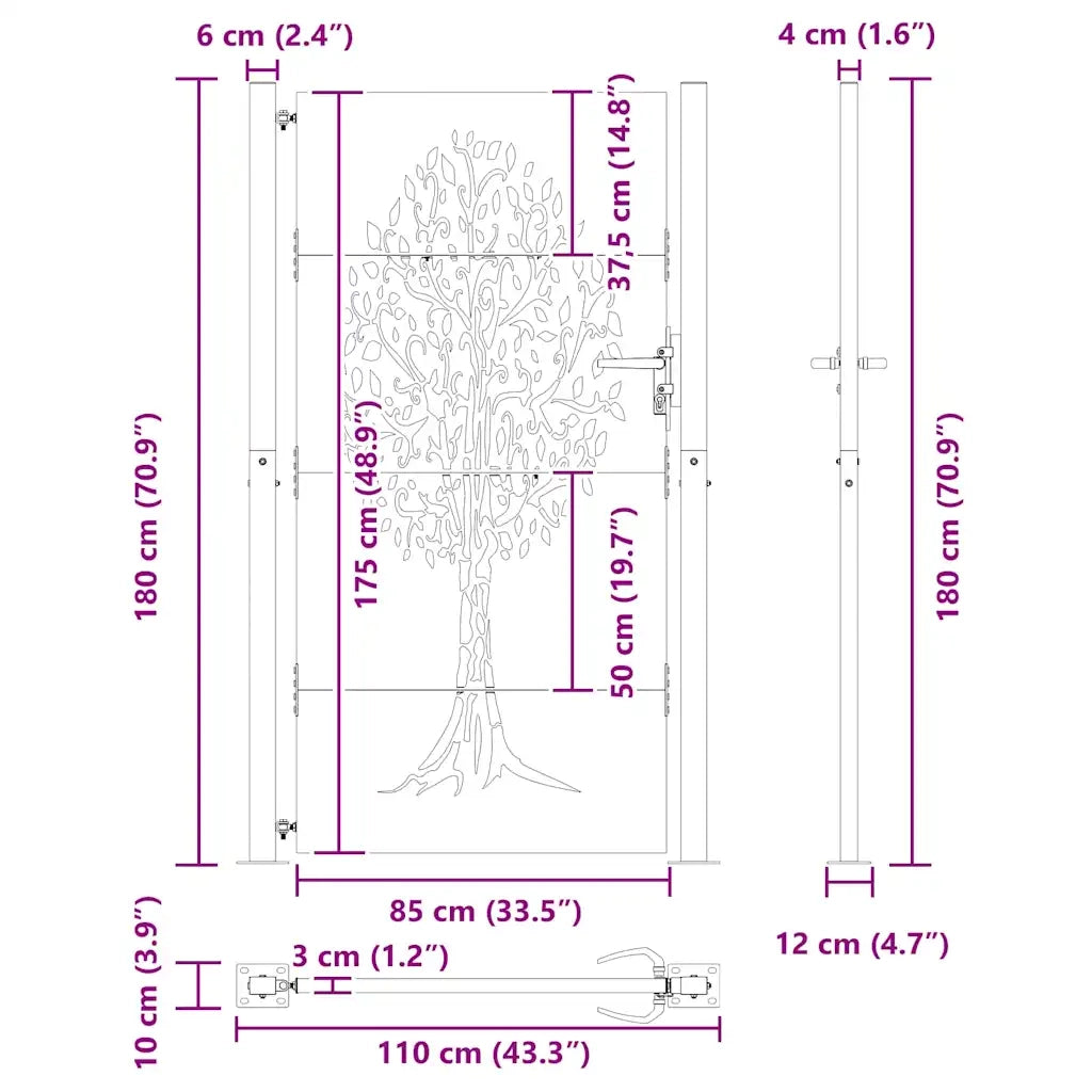 vidaXL Cancello da giardino con blocco Nero 105 x 175 cm