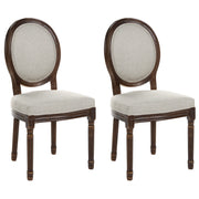 Set di 2 sedie da pranzo con struttura in legno e rivestimento in tessuto marrone scuro e beige, stile country francese shabby chic vintage