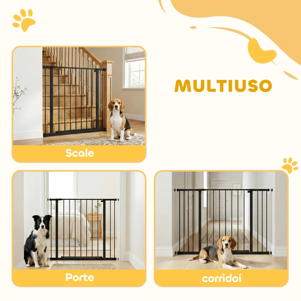 Cancelletto per Cani Estensibile Fino a 147 cm con Viti e Ampia Apertura. in Metallo e Plastica. 76A cm. Nero