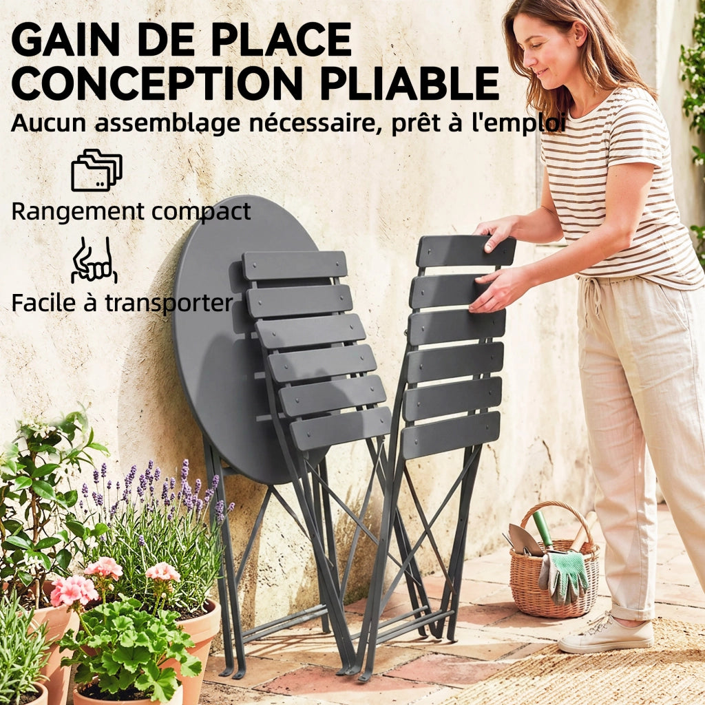 Tavolo pieghevole con sedie da giardino ¨C zephmum ¨C grigio, metallo