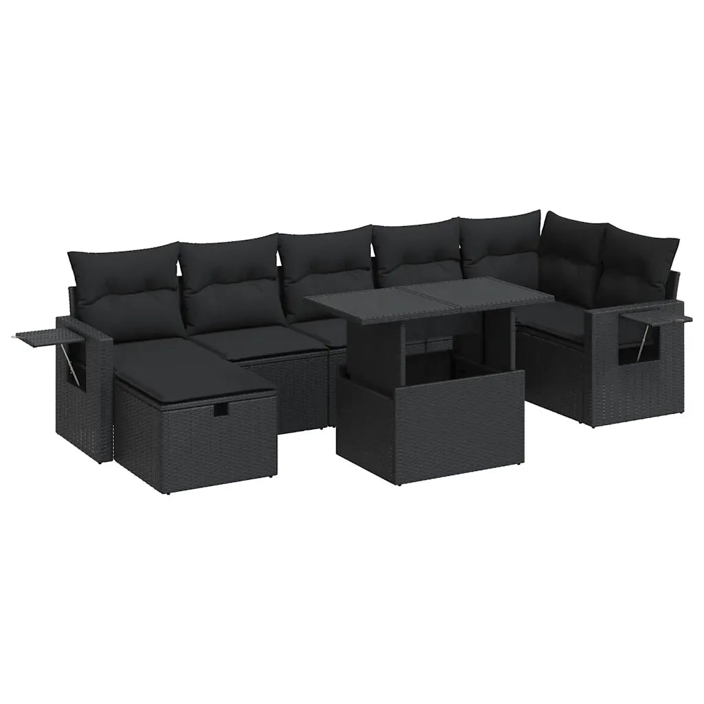 Set Divani da Giardino con Cuscini 8 pz Nero in Polyrattan