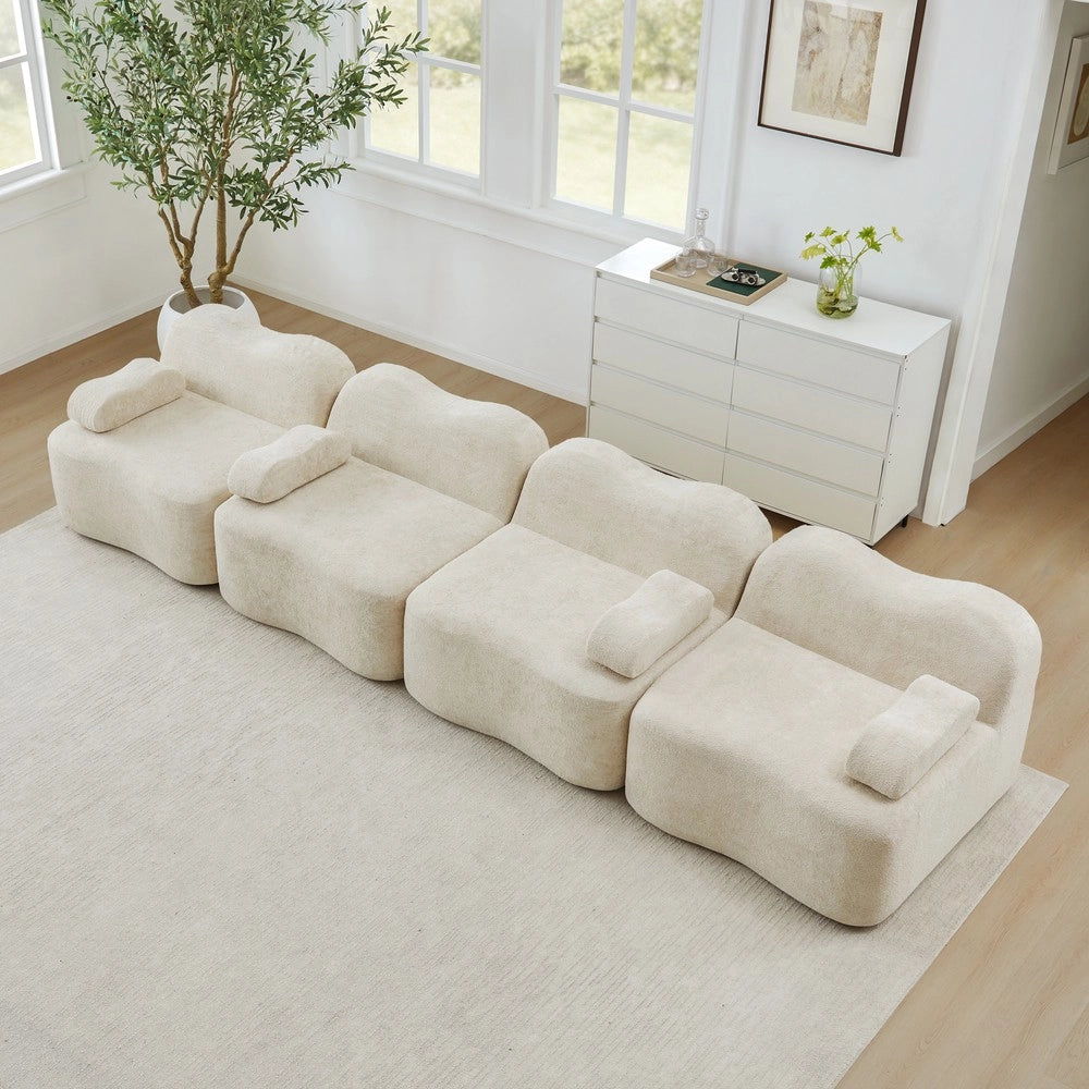 Divano Modulare 4 Posti con Braccioli ¨C Xylo ¨C Beige, Tessuto, Seduta Profonda
