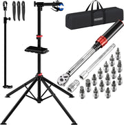 MONZANA® Cavalletto Montaggio Biciclette da 30kg con Set Chiavi Dinamometriche da 1/4 Borsa Trasporto Riparazione Bici Pneumatici Mountain Bike