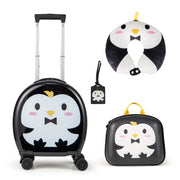 Set di valigie per bambini, Set da 4 pezzi con valigia a mano zaino e cuscino per collo Nero+Bianco