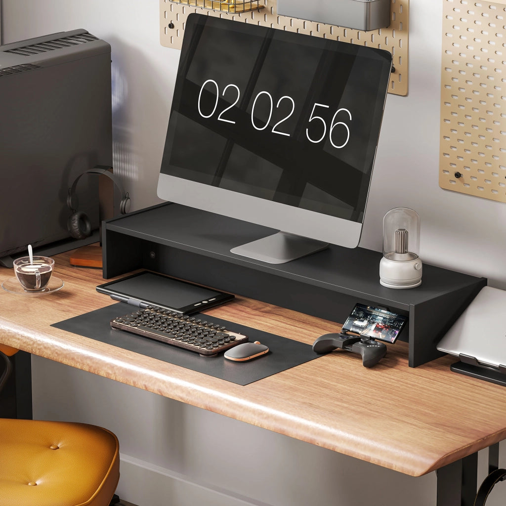 Supporto per Monitor con 2 Vani Contenitore in Legno, 100x27x15 cm, Nero