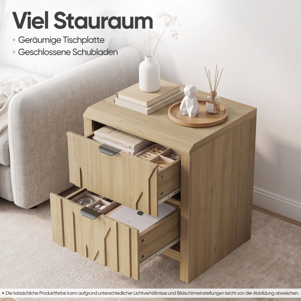 Comodino con 1 cassetto e piano d'appoggio, finitura effetto legno, per camera da letto, in MDF, color rovere