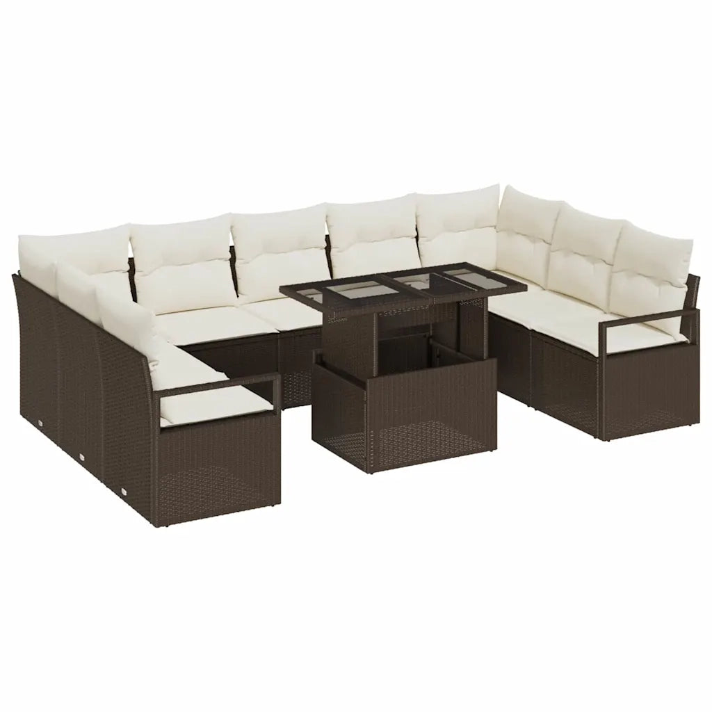 Set Divano da Giardino 10 pcs Marrone Poly Rattan 3357621