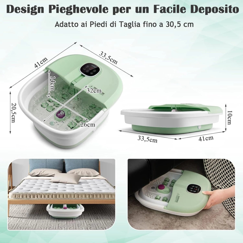 Pediluvio Massaggiatore Piedi Elettrico, Pediluvio Idromassaggio Plantare Pieghevole con Telecomando, 3 Temperature Regolabili, Timer, Fino al 45 (Verde)