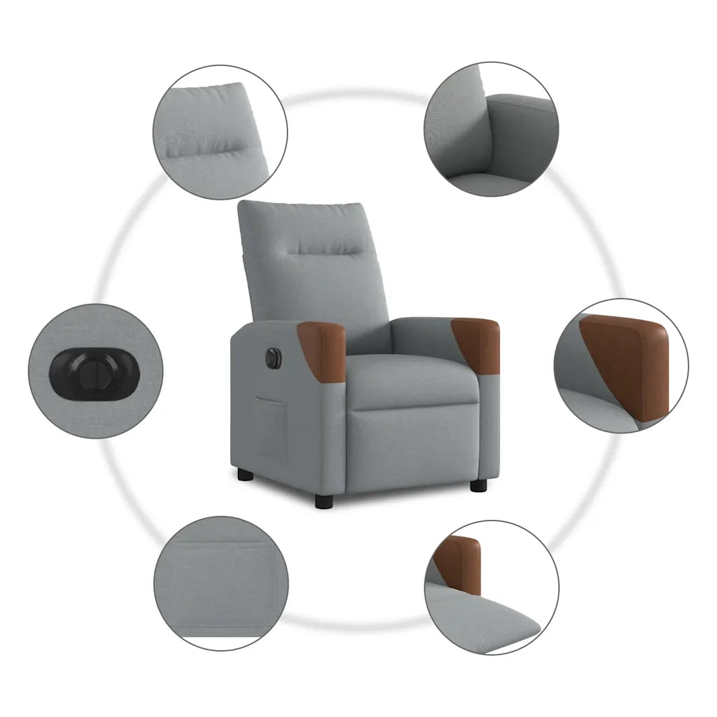 Poltrona | Sedia Relax Elettrica Reclinabile Grigio Chiaro in Tessuto