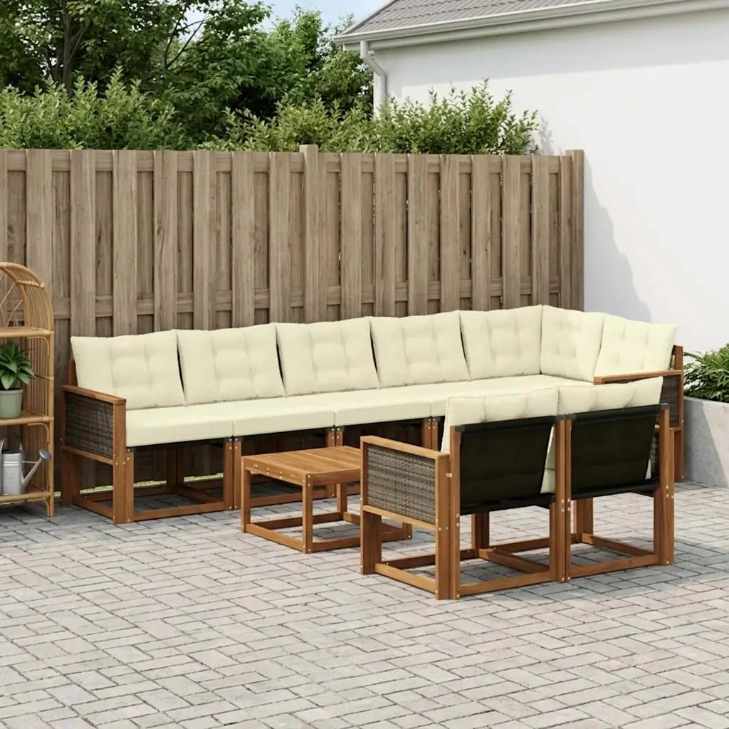 Set di divani da esterno con cuscino 9 pcs Naturale e Crema
