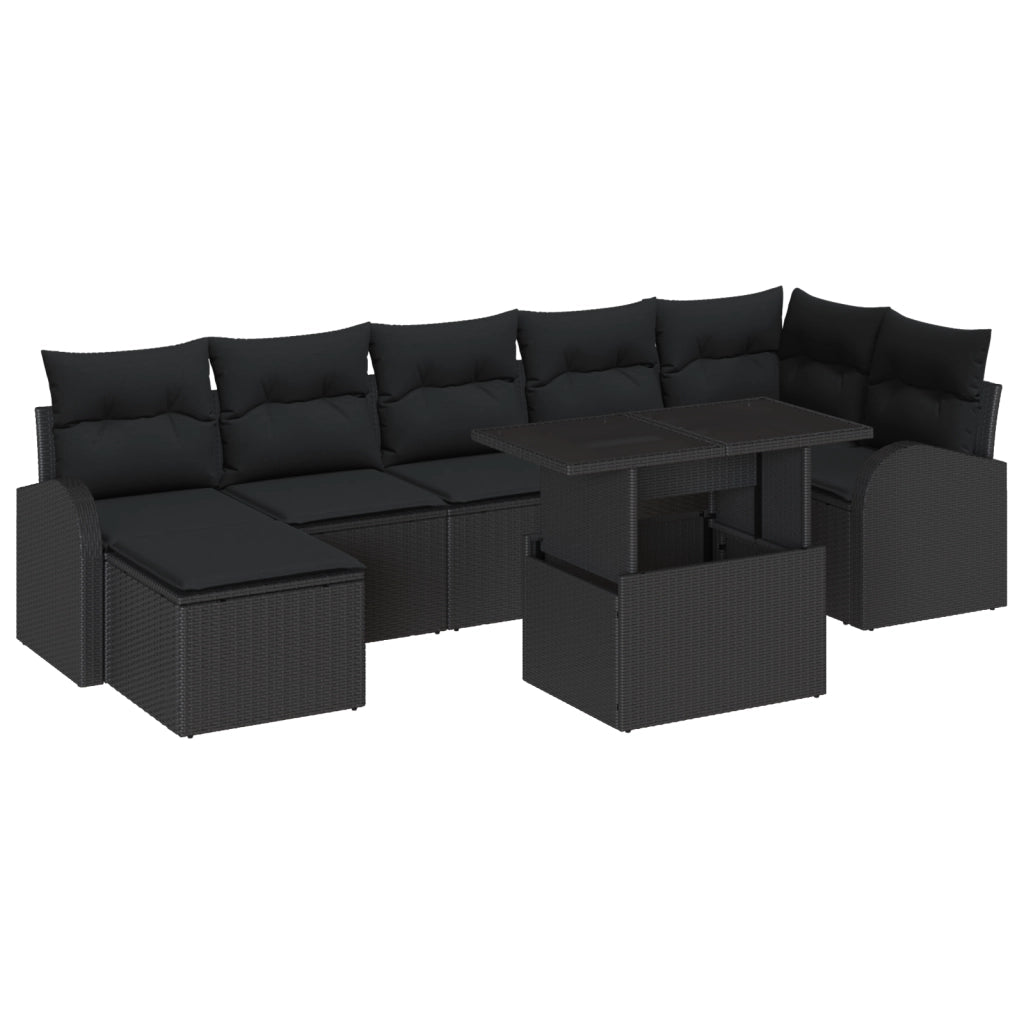 Set di Divani da Giardino da 8 Pezzi con Cuscini Nero in Rattan Poliestere