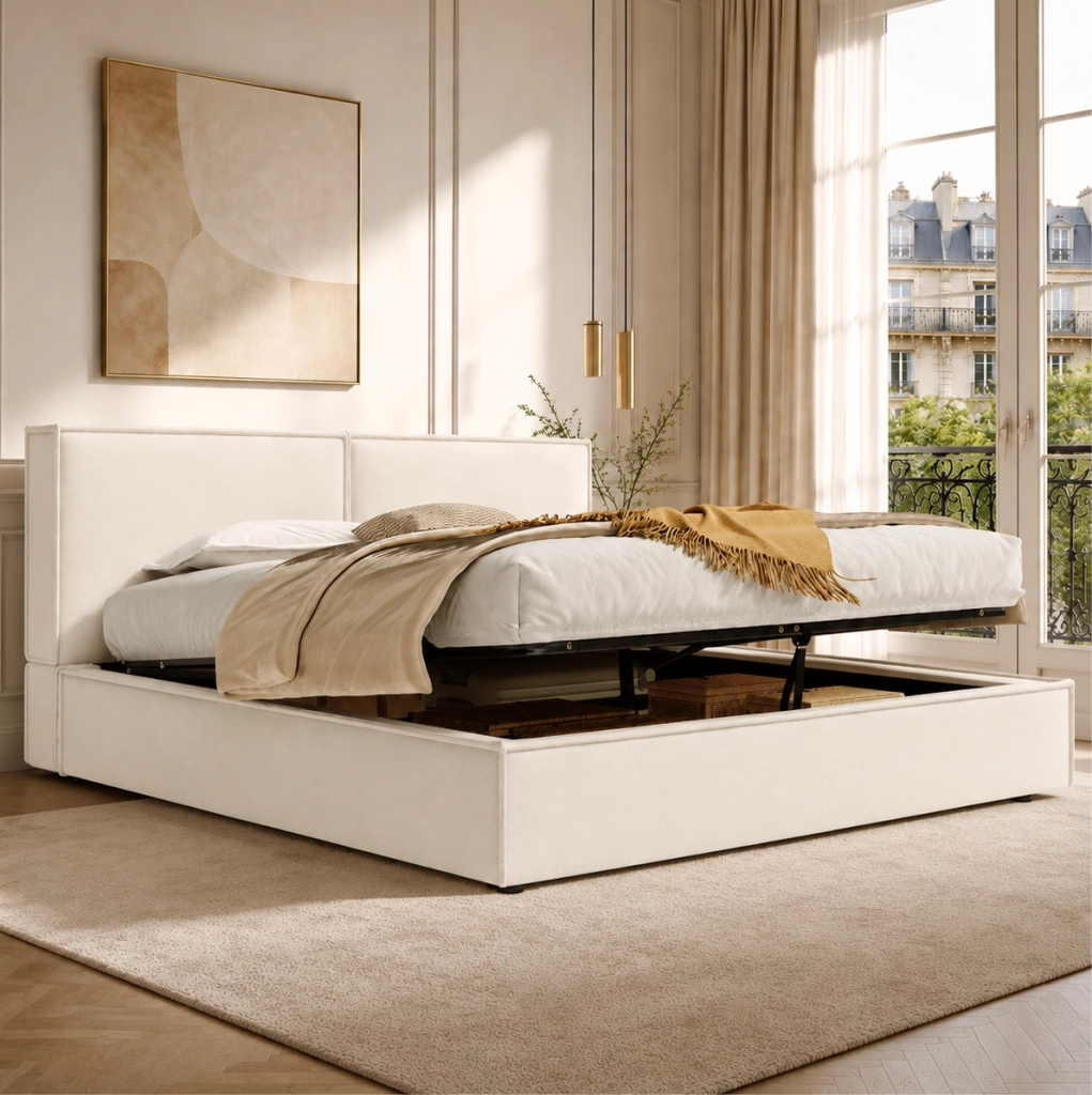 Letto matrimoniale contenitore beige 180x200 cm con rete