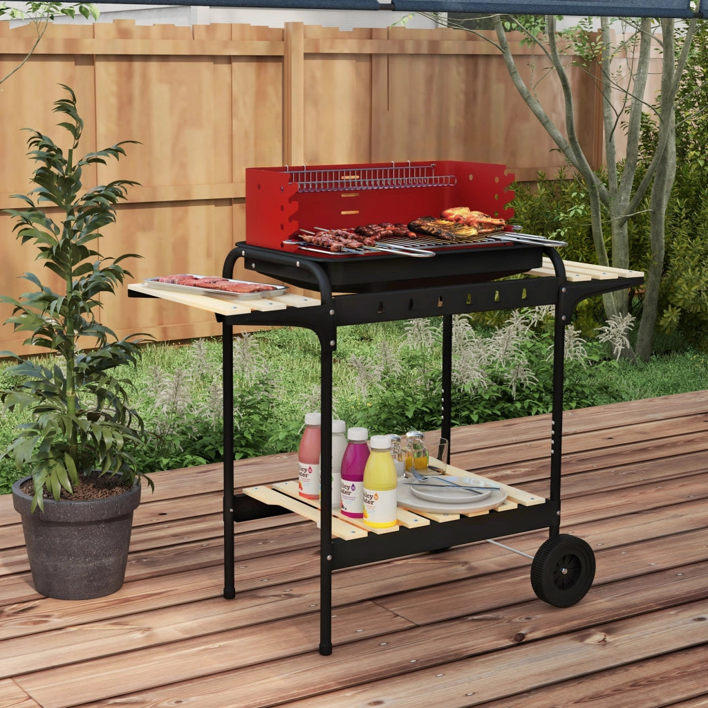 Barbecue a carbone con griglia regolabile ¨C zephmum ¨C 2 ruote 3 ripiani recuperatore ceneri rosso