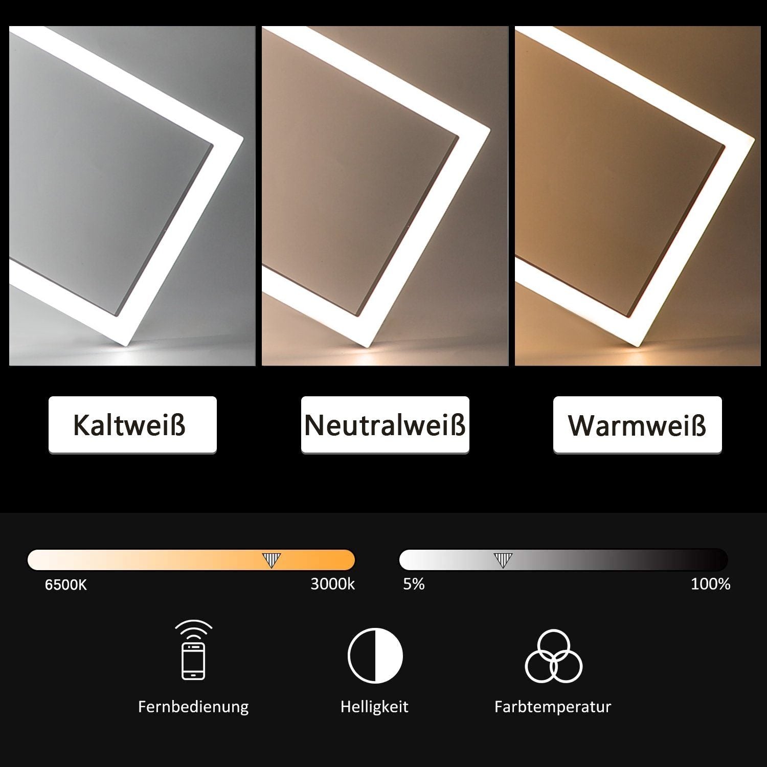 ZMH Lampada da soffitto plafoniera LED 48W nera dimmerabile telecomando design moderno per corridoio ufficio living