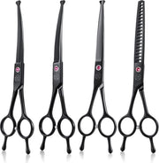 Kit per la cura del cane - 7 pollici trimmer invertibile - lama curva retta - forbici per animali con punta arrotondata per sicurezza - Set di Chunker - nero - punta arrotondata - cura completa del corpo