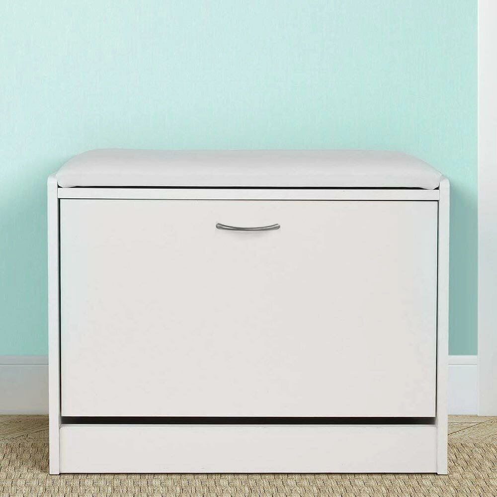 Scarpiera Panca 1 Anta Tripla Profondita con Seduta in Eco Pelle Bianco 60x30x48