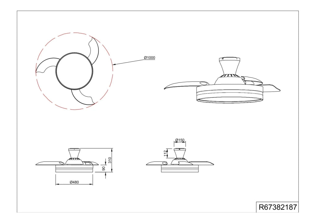 Plafoniera con Ventilatore estate/inverno, titano, D 100 cm Lindberg