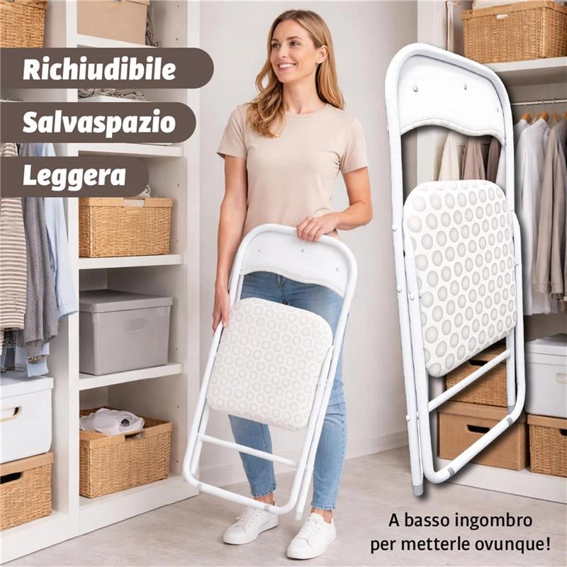SET 6 SEDIE PIEGHEVOLI IMBOTTITE GOLF GRIGIO, 44X45X78H CM, SEDUTA COMODA, PORTATILE, STRUTTURA IN METALLO, SLIM, SALVASPAZIO, RESISTENTE