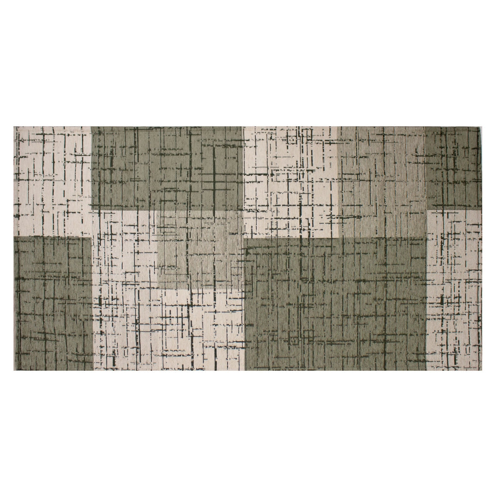 Tappeto Arredo Moderno Morbido in Ciniglia Ingresso Antiscivolo Prodotto Italiano  Soggiorno Camera Salotto Disegni Piazzati Cotone Varie Misure Grande Mondrian/Verde - 115x175 cm