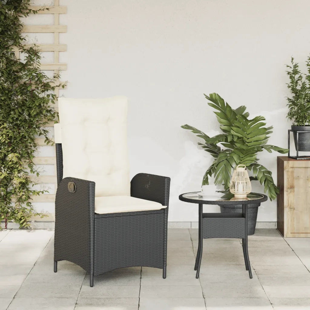Sedia Reclinabile da Giardino con Cuscini Nera in Polyrattan 365256
