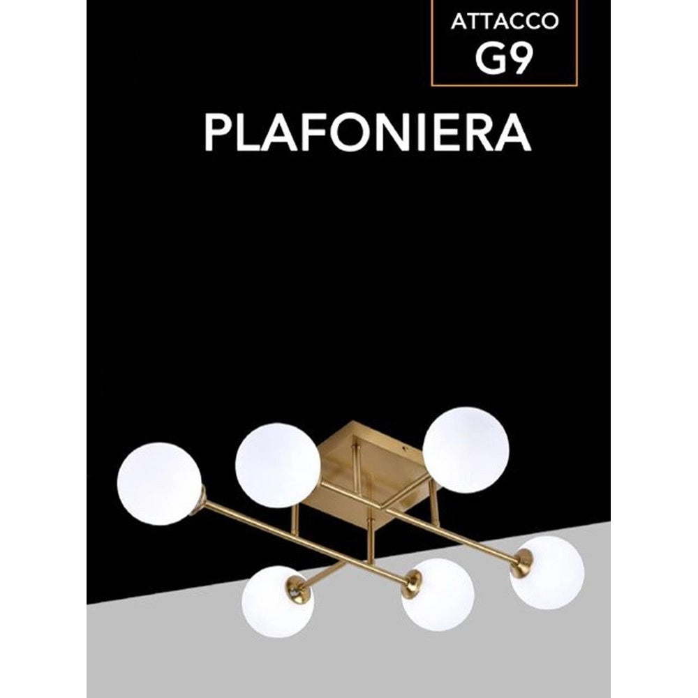 Trade Shop - Plafoniera Lampadario Da Soffitto Bronzo Minimal Struttura Metallo 6 Sfere Attacco G9 C77 -