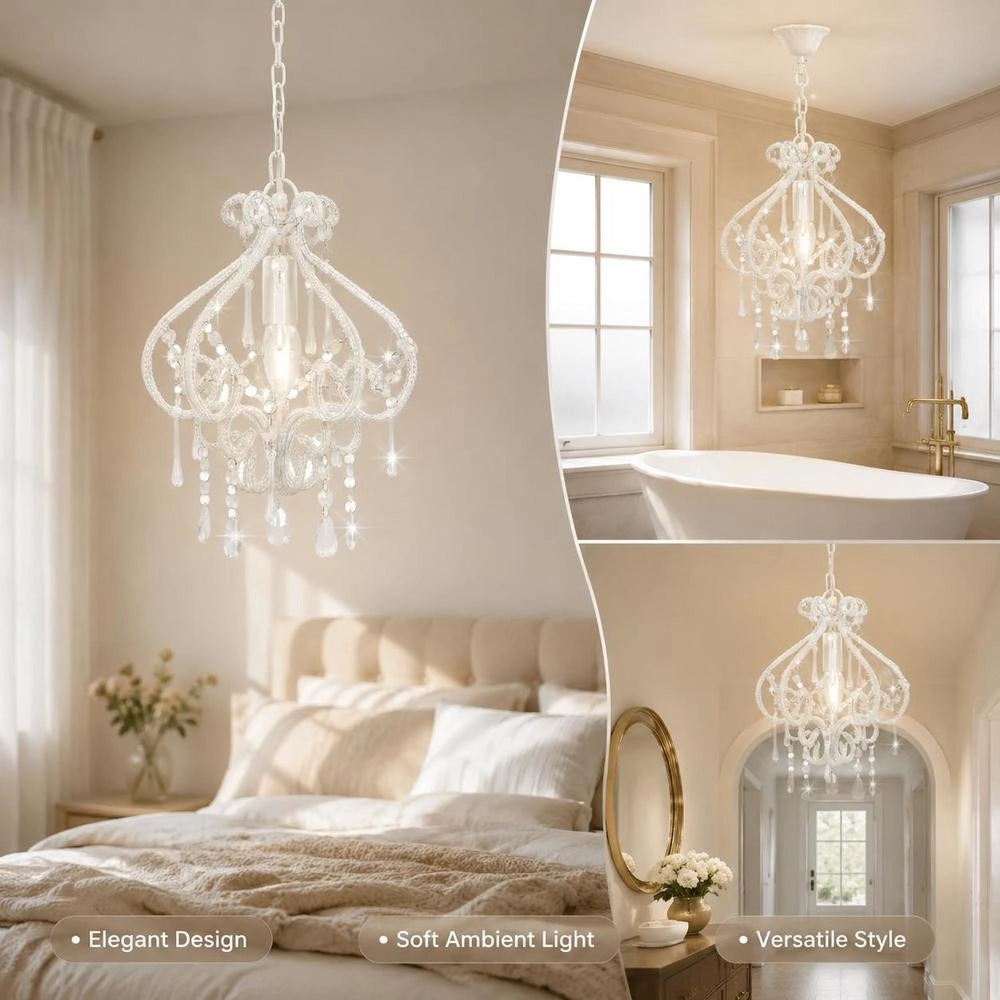 Ceiling Light With Pearls, White, Round, E14