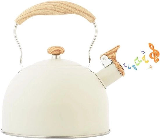 Fluitketel Acqua 25 L con Maniglione in Legno per Camping e Cucina - Design Retro - Adatto per Fornelli a Induzione e a Gas - Utilizzo Esterno - Compatibile con Camino in Legno