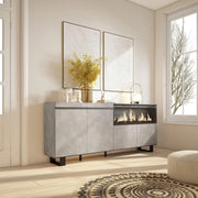 Credenza, Mobile, 208x35x87cm, 4 Porte, Camino elettrico XXL, Design industriale, grigio cemento RF3236