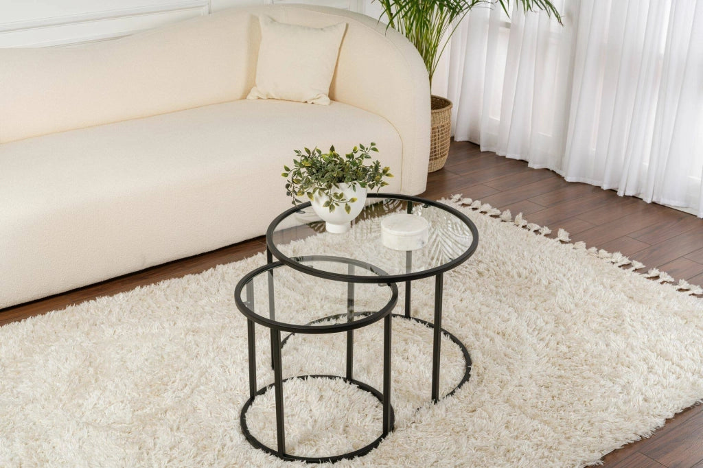 Xaden, Tavolino da Salotto set di 2 Tavolini, 60x60x43h cm Nero
