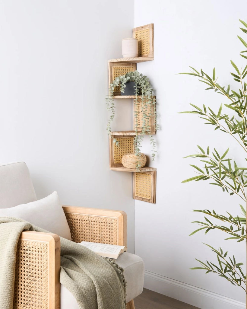 Scaffale angolare moderno a parete 4 ripiani in legno a 4 ripiani stile moderno