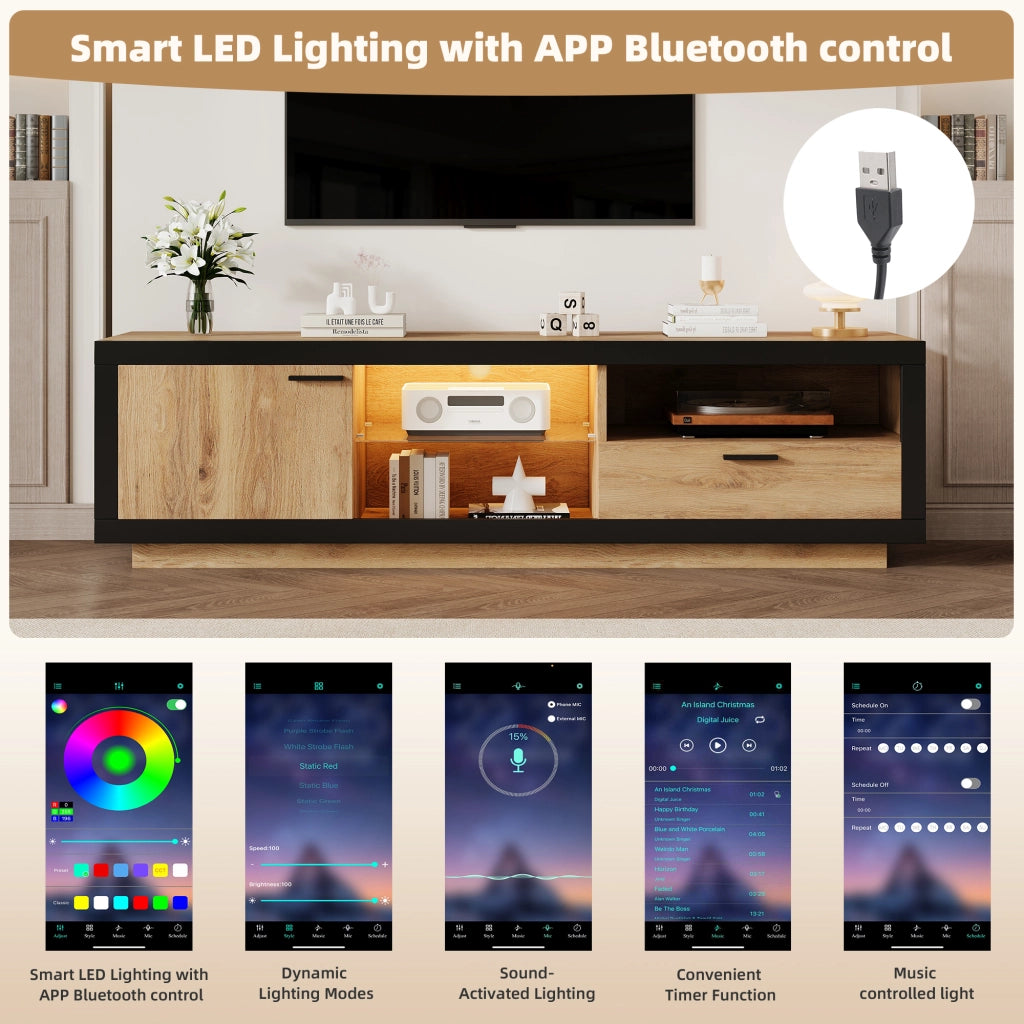 Mobile porta TV con LED RGB, 1 cassetto, 1 armadio e 3 vani aperti, per soggiorno e gaming, 160 × 40 × 50 cm