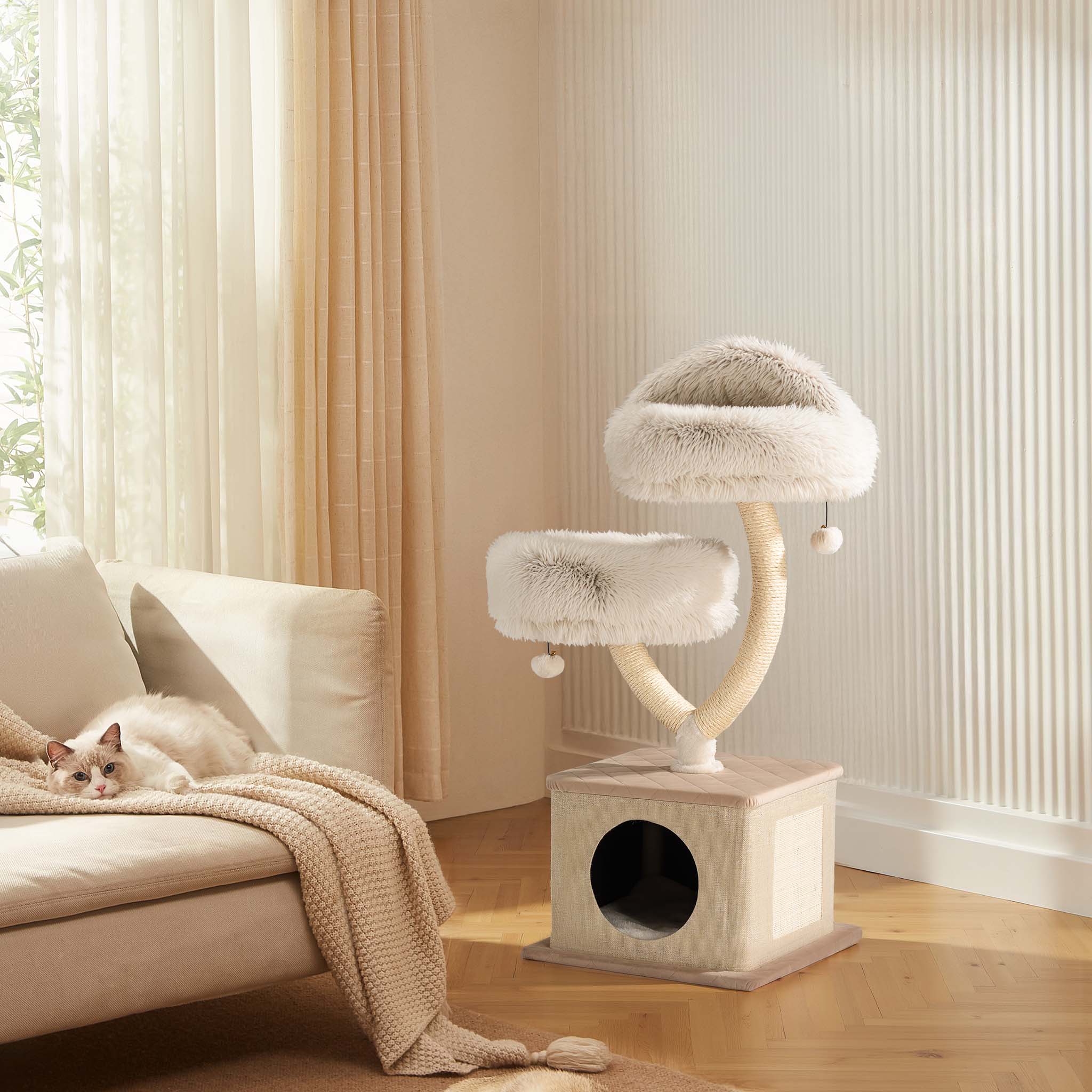 Fudajo Albero tiragraffi con design a rami 95 cm con casetta nicchia e sisal