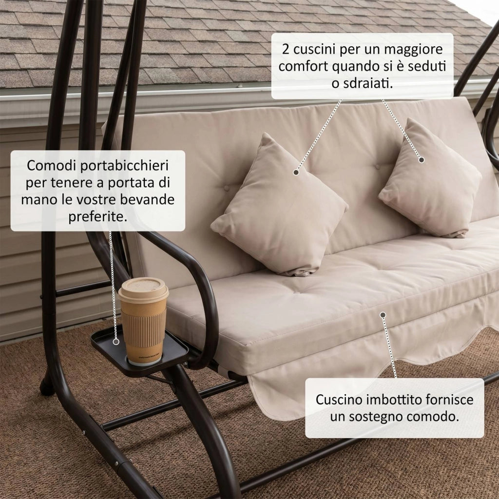 Marvin Harmony Dondolo Letto da Giardino 4 Posti con Tetto Parasole Struttura in Acciaio e Cuscino Imbottito 10 cm Altal