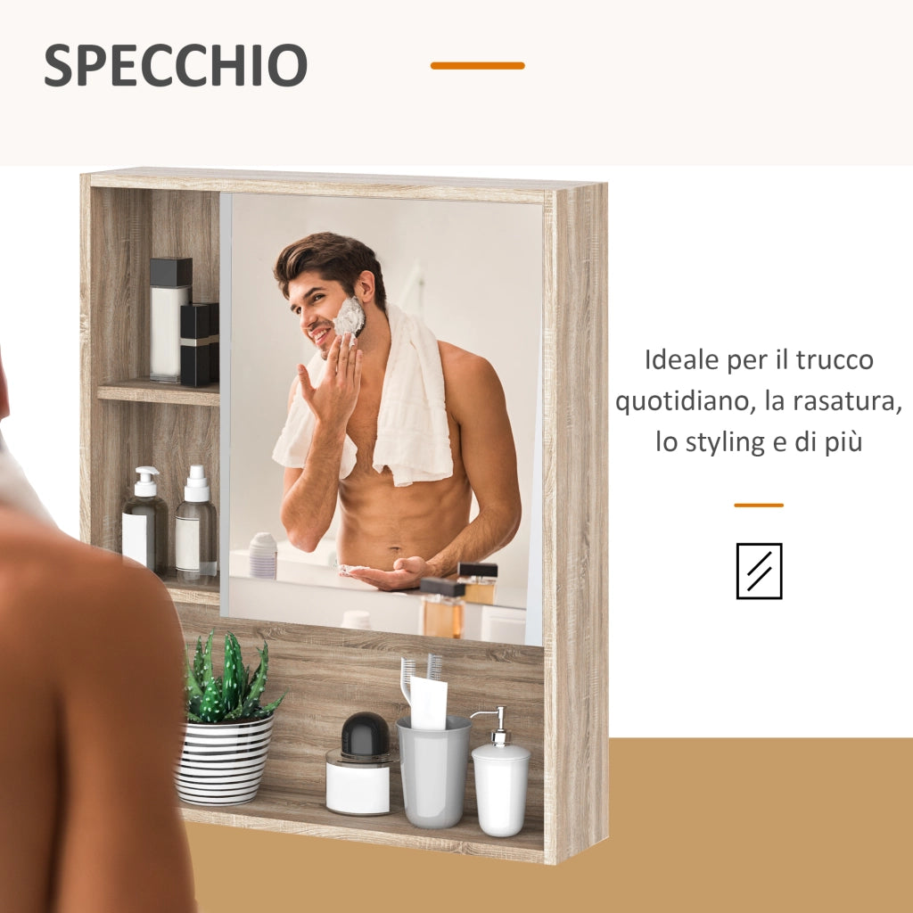 Armadietto Bagno a Specchio con Ripiani Regolabili ¨C Zephmum ¨C Rovere 60x15x76 cm