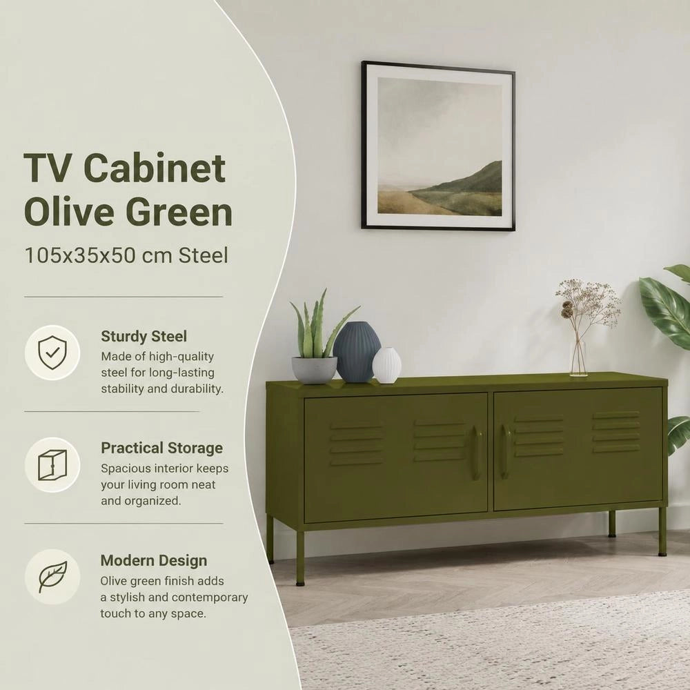 TV Cabinet Olive Green 105x35x50 Cm Steel