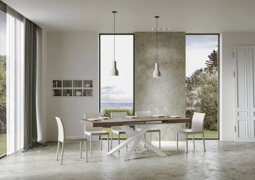 Tavolo Allungabile 140-400x90x77 cm Volantis Noce Telaio Bianco