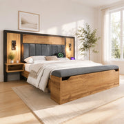 Letto matrimoniale 180x200 con luci, USB-C e panca contenitore