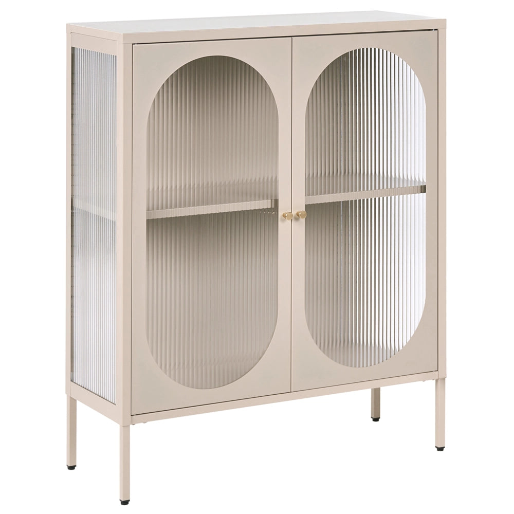 Vetrina moderna in acciaio beige e ante in vetro 90 x 35 cm in stile contemporaneo industriale sala da pranzo soggiorno