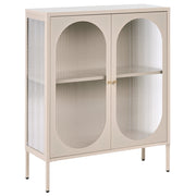 Vetrina moderna in acciaio beige e ante in vetro 90 x 35 cm in stile contemporaneo industriale sala da pranzo soggiorno