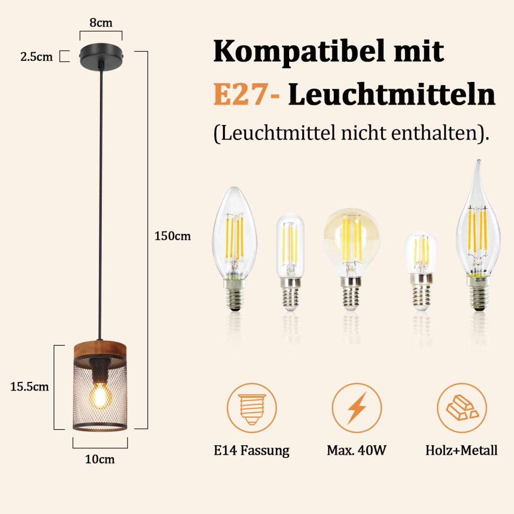 ZMH Lampadario vintage nero E14 dal design industriale retrò per sala da pranzo e cucina
