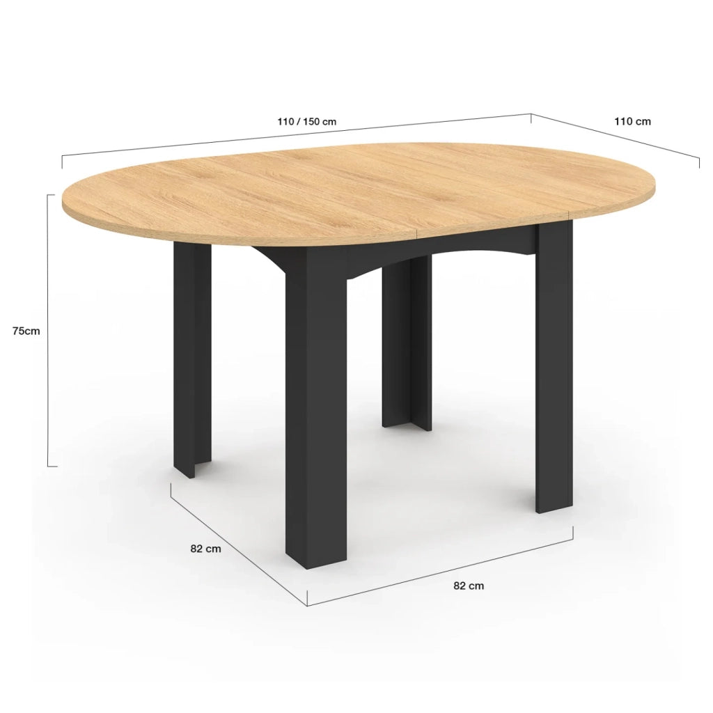 IDMarket - DONA tavolo da pranzo rotondo allungabile 4-8 persone piano effetto faggio nero 120-160 cm
