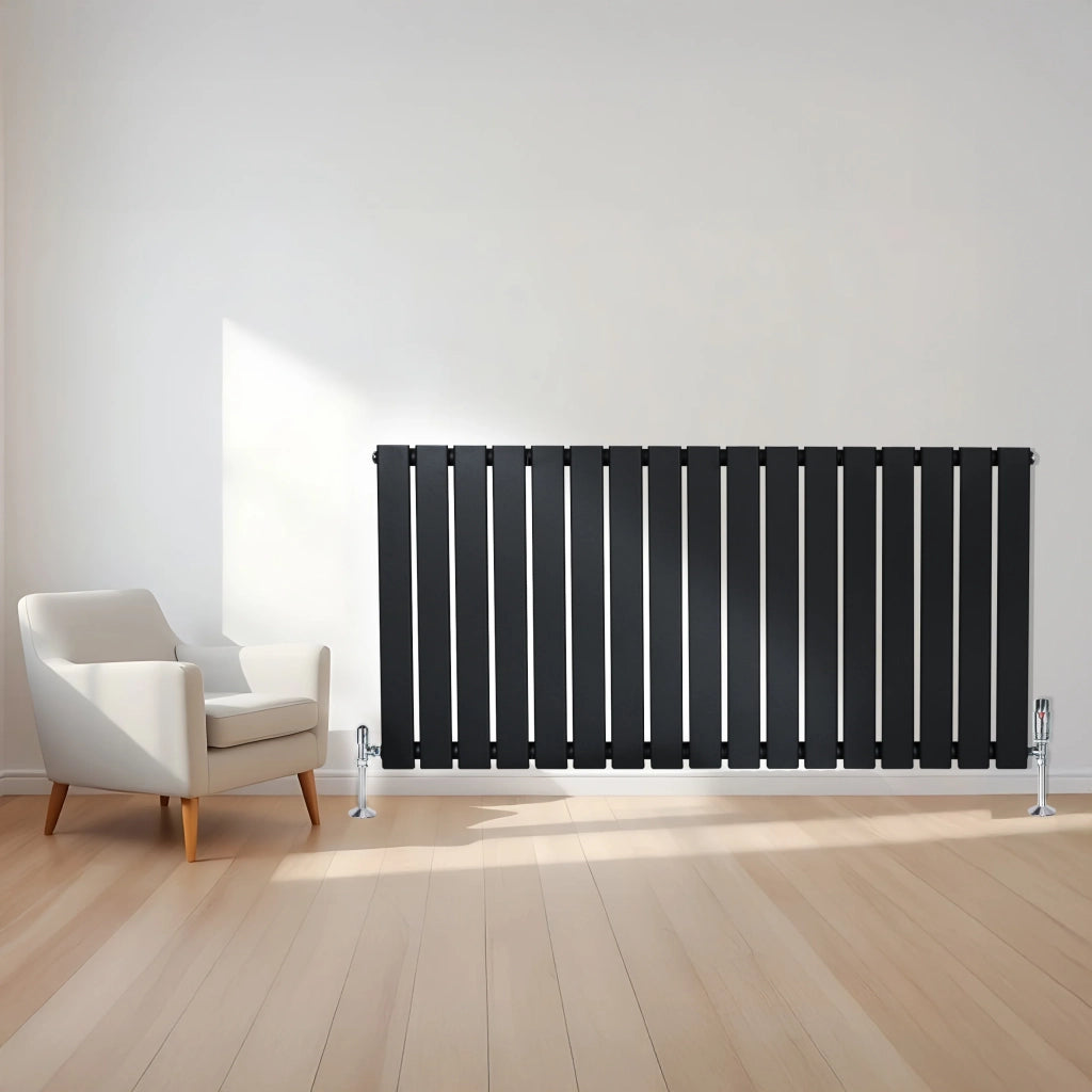 Radiatore Orizzontale 600 x 1190 mm con Valvole TRV Nero