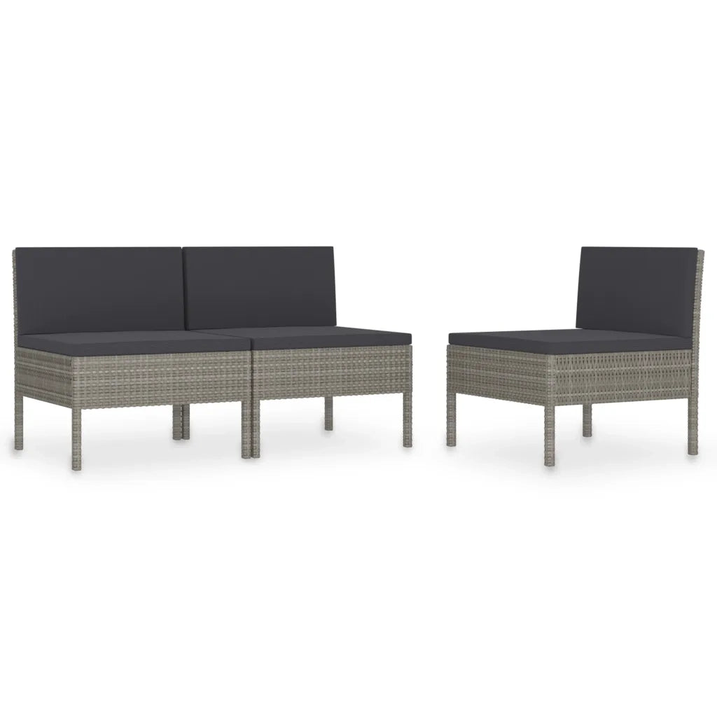 Sedie da Giardino 3 pz | Sedie da Esterno con Cuscini in Polyrattan Grigio