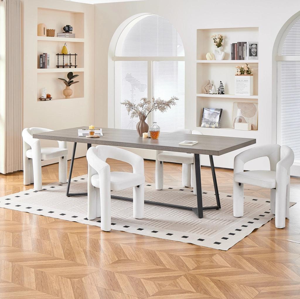 Sedia da Pranzo in Velluto con Braccioli Ergonomici Beige per Sala da Pranzo