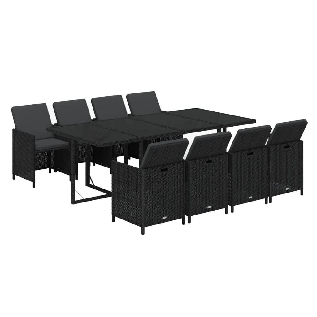 Set da pranzo da esterno in vimini nero composto da 9 pezzi con mobili e cuscini 02_0014478