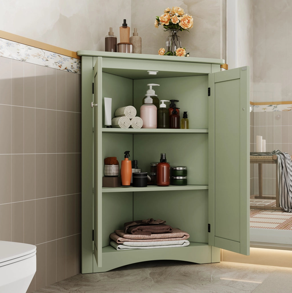 Mobile angolare verde a 2 ante in MDF, 61,5 x 80 cm